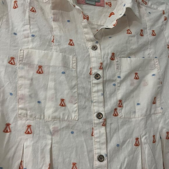 Anthropologie Maeve Womens Light Pink Teepee Embroidered A Line Button Shirt 2 - Picture 3 of 8